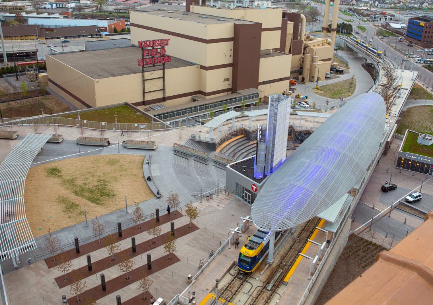 Overhead view of light rail