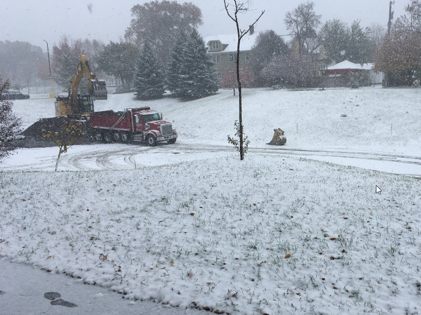 Holland Basin construction on snowy day