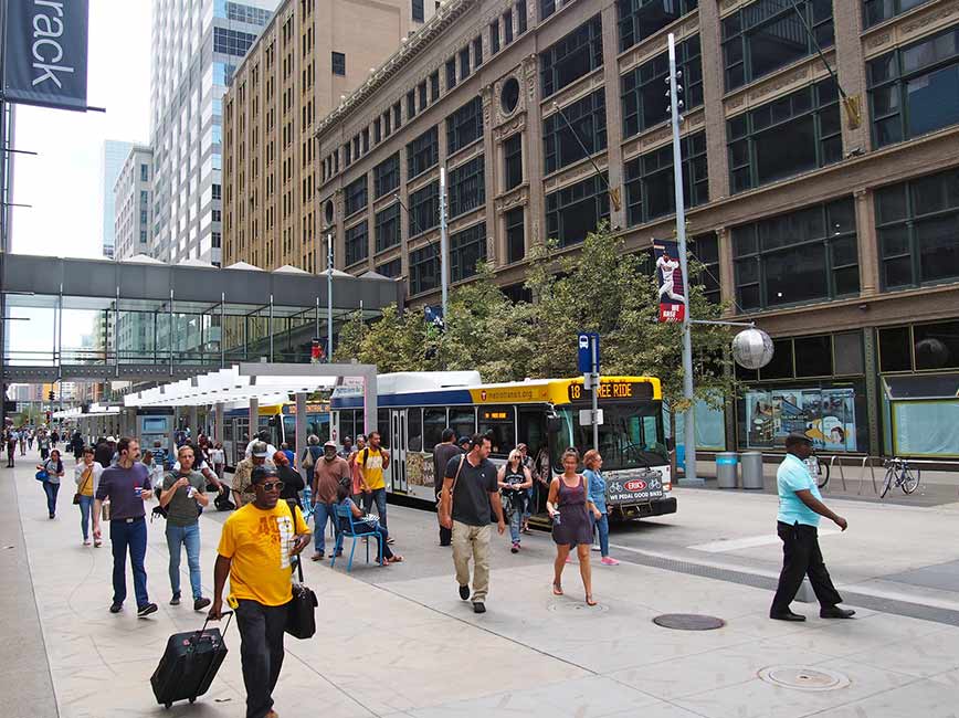 Nicollet Ave walkway and bus 