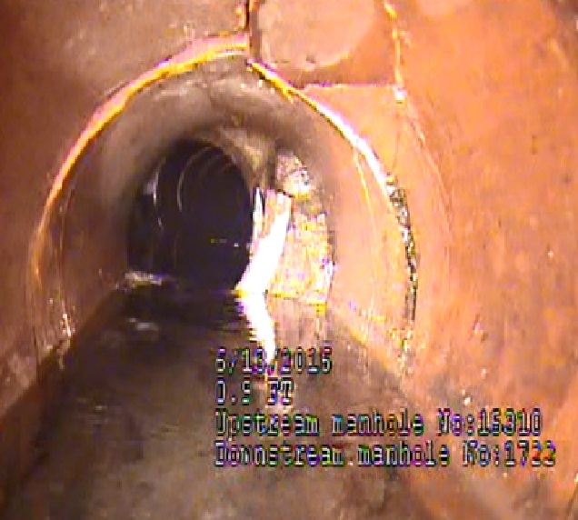 Interior view of Oakland Ave Pipe with cracks