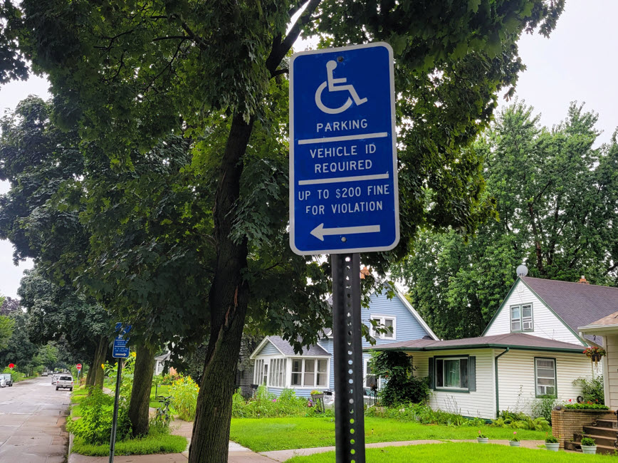 Accessible parking sign in Mpls