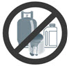 propane, light bulb, motor oil containers with a strikethrough over top