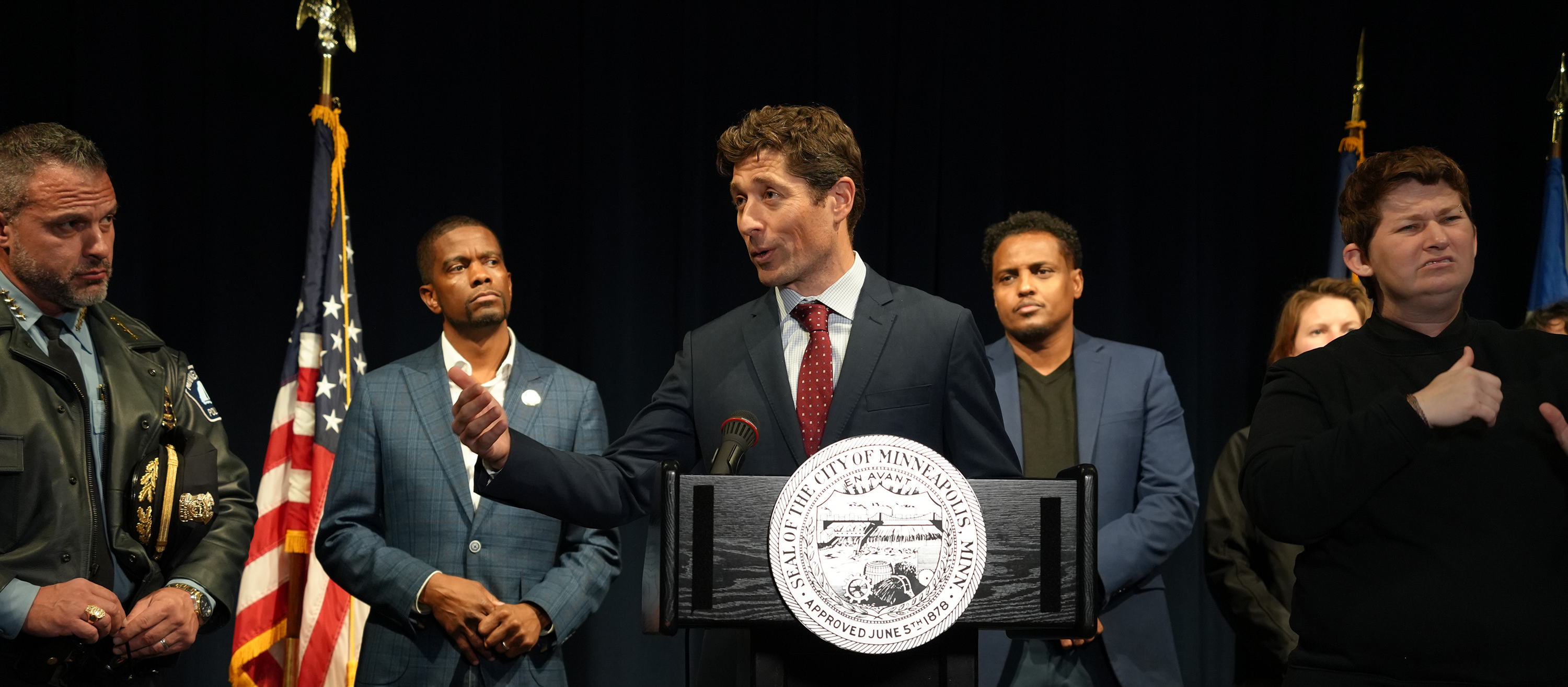 Mayor Frey speaking at a press conference