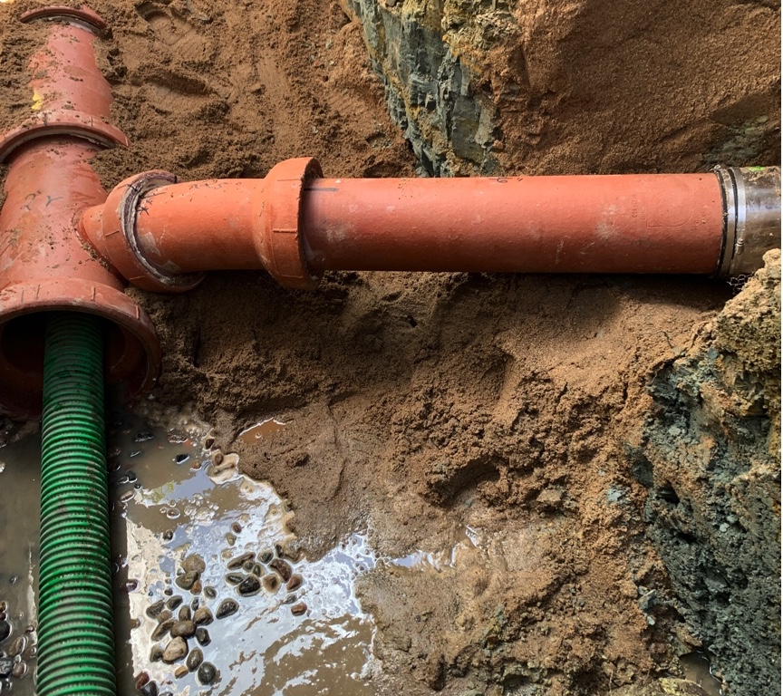 Two ground pipes connecting in a T