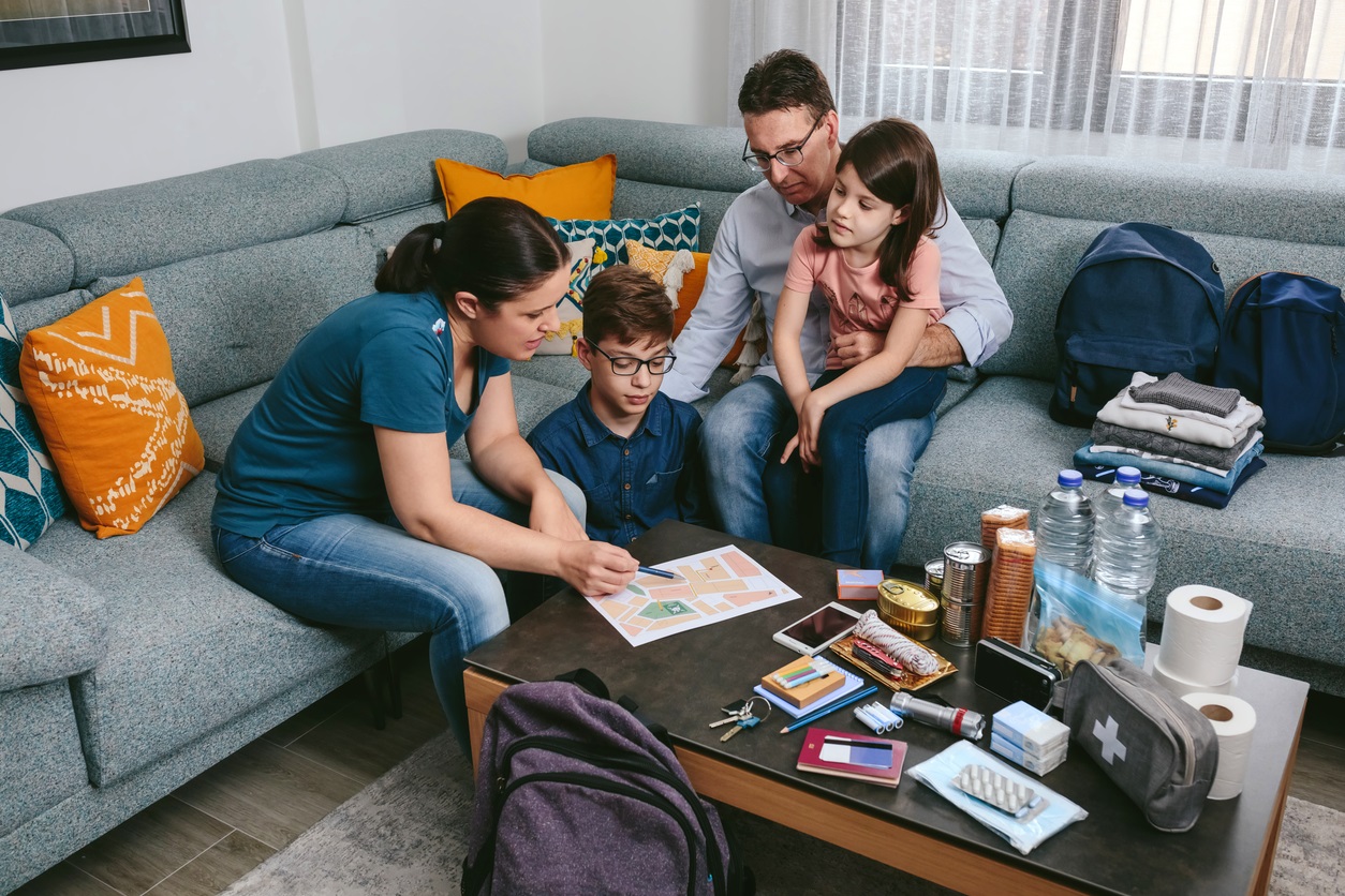 Family looking at emergency plan