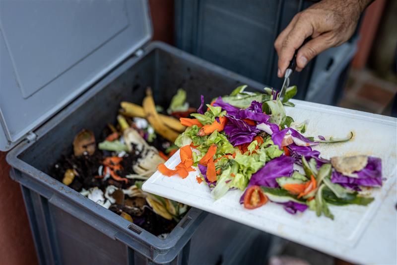Person composting organics at home