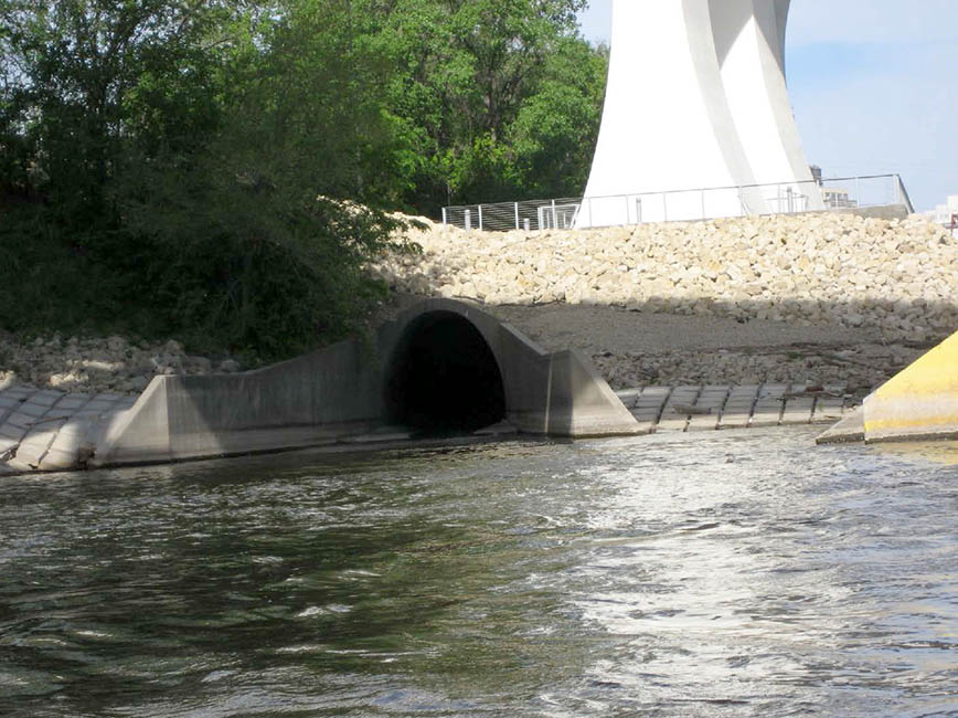 A Minneapolis storm tunnel drains into the Mississippi River