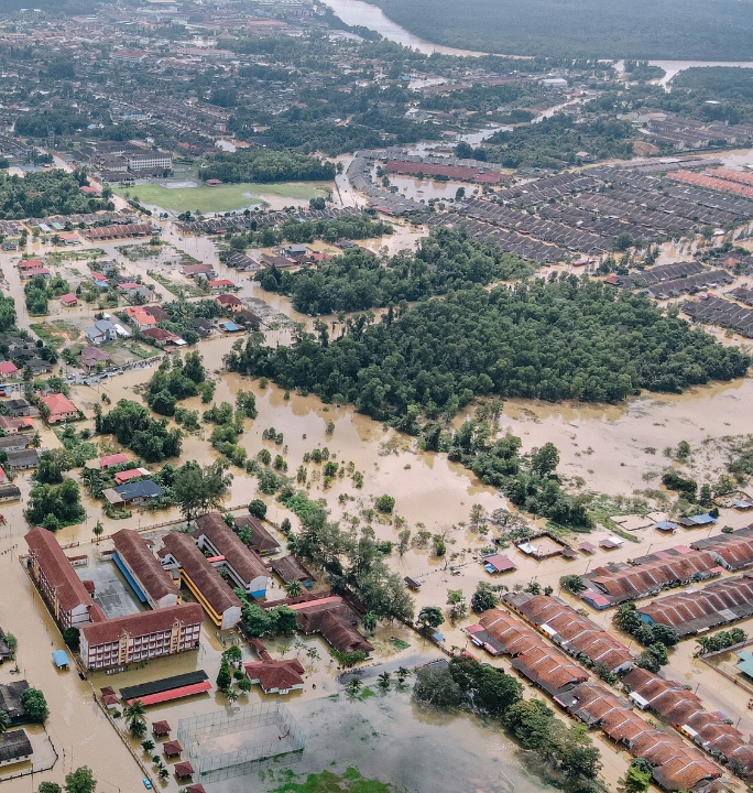 Aerial view of flooded streets. Aerial view of flooded streets.