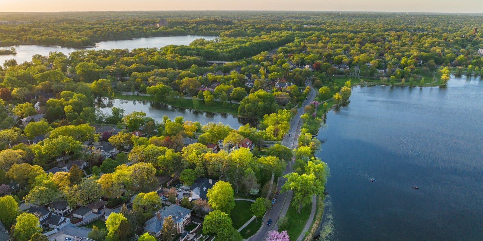 Aerial view of Lake of the Isles and trees. Image courtesy of Meet Minneapolis. Aerial view of Lake of the Isles and trees. Image courtesy of Meet Minneapolis.