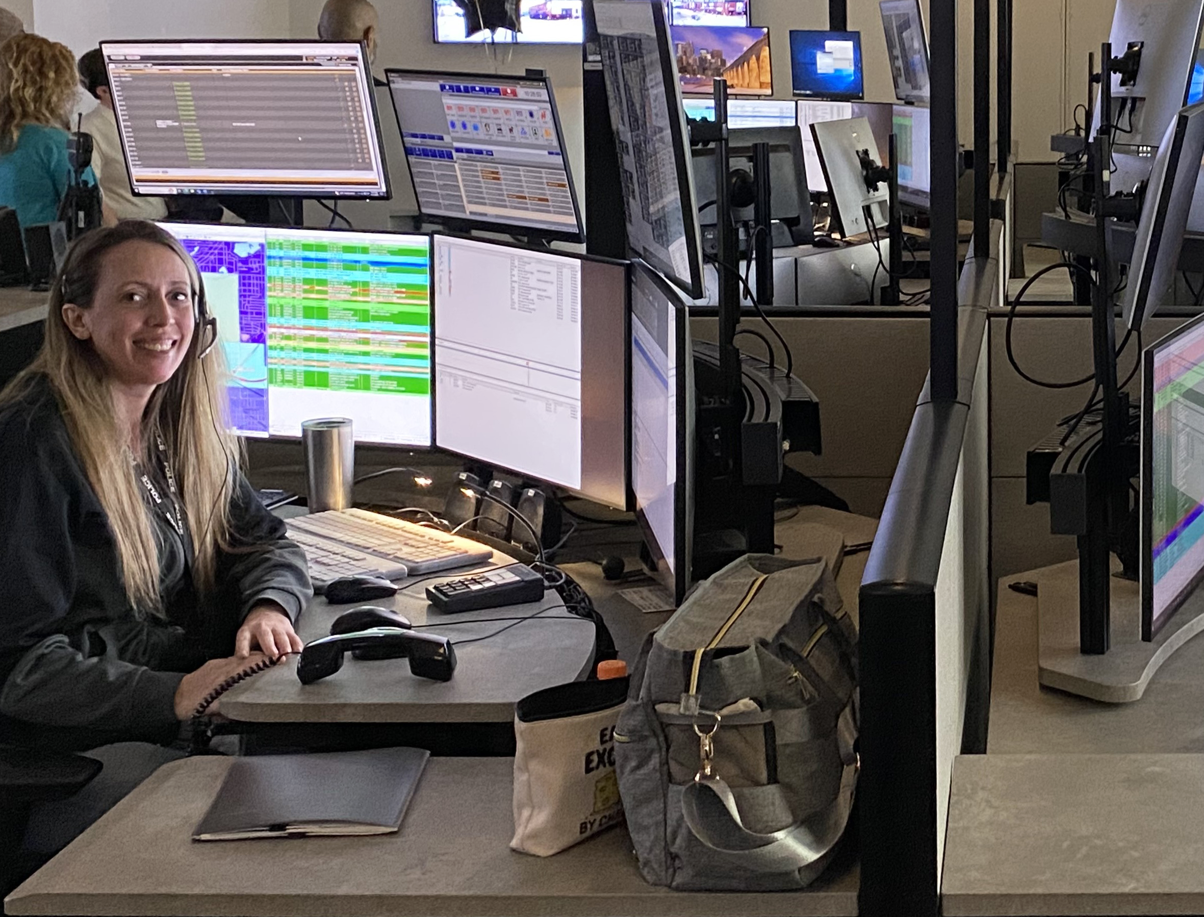 Public safety telecommunicator working at 911 center