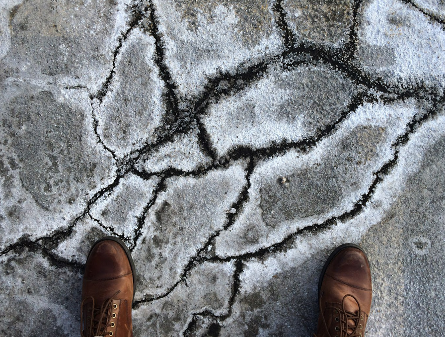 Cracked pavement from salt