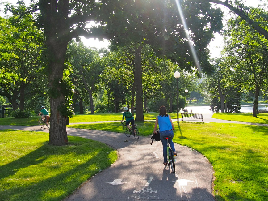 Bicyclists riding on bike trail