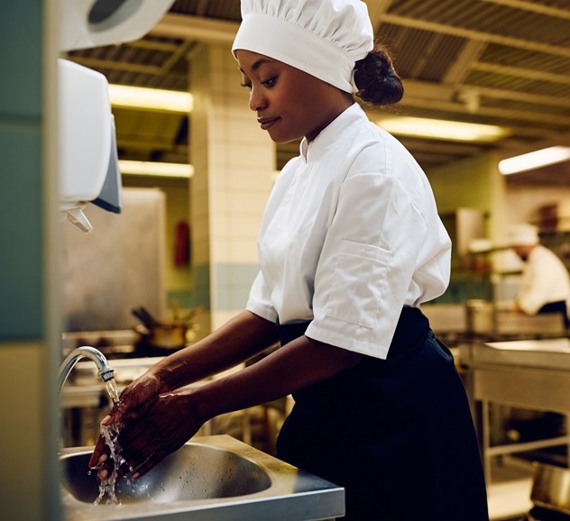 Restaurant chef washing hands Restaurant chef washing hands
